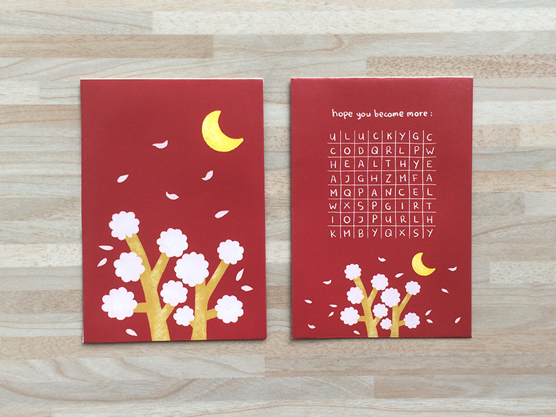 Sakura Money Envelope in red with cherry blossom design by Peekmybook