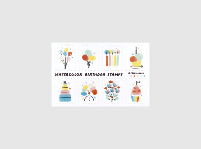 Watercolor Birthday Stamps Stickers