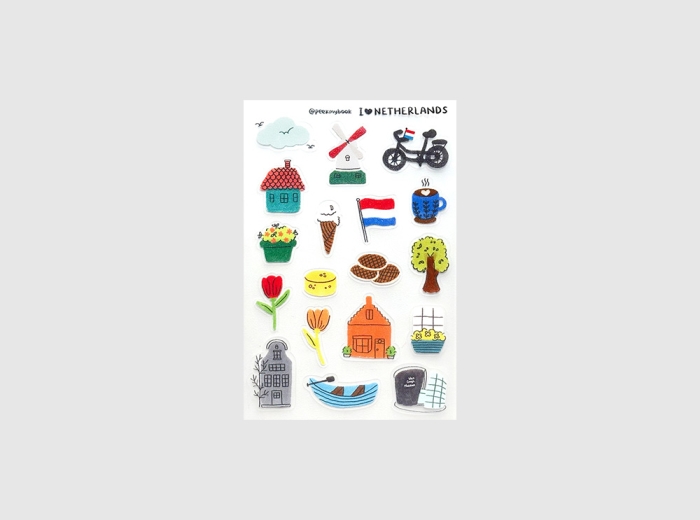 Whimsical Netherlands travel themed transparent sticker