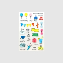 Cover-Sweet-Birthday-Transparent-Sticker Sweet Birthday transparent sticker sheet with cute colorful birthday illustrations by Peekmybook
