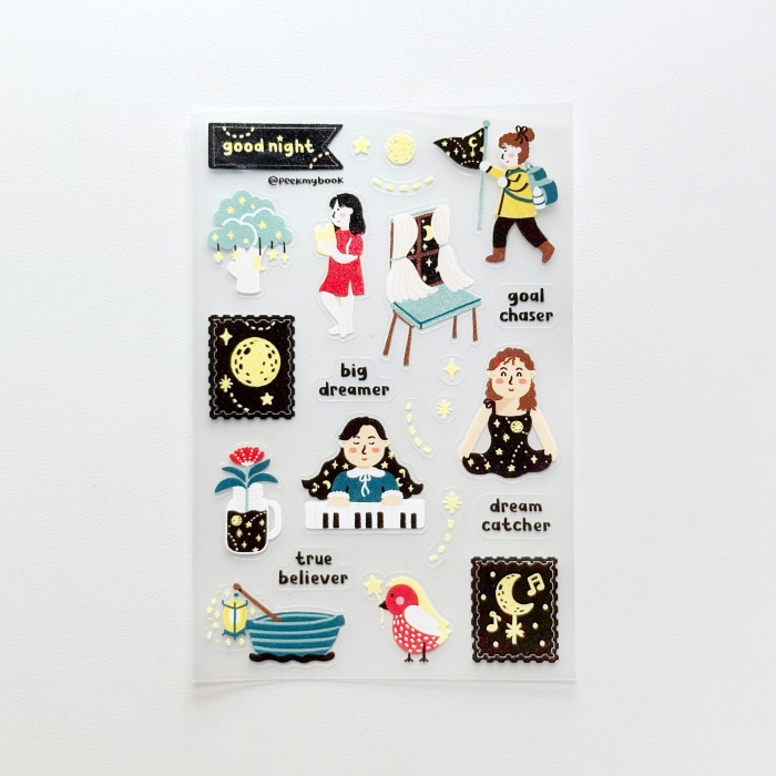 Cozy night theme waterproof clear stickers