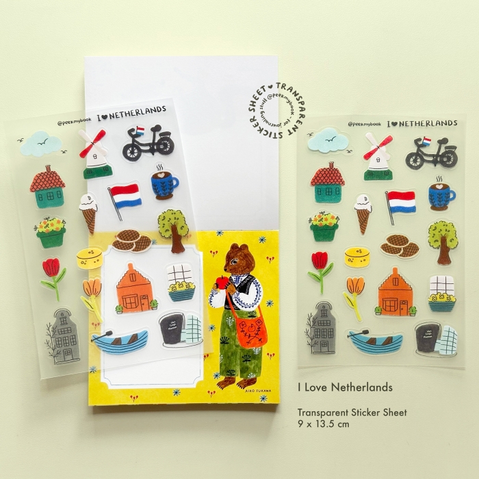 Whimsical Netherlands travel themed transparent sticker