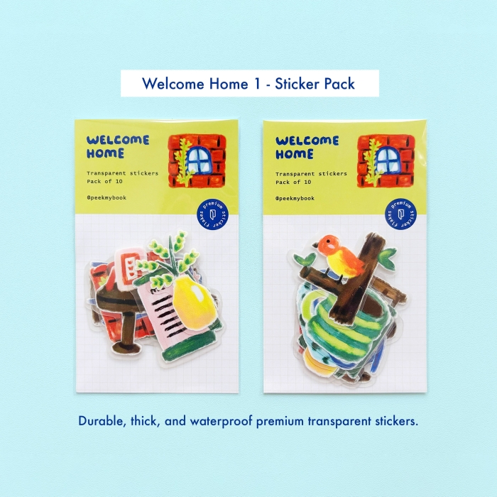 Welcome-Home-1-Sticker-Pack-1 Welcome Home 1 transparent illustrated sticker pack by Peekmybook