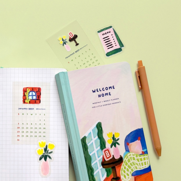 Welcome-Home-2027-Calendar-Sticker-2 Mini 2027 transparent calendar sticker pack by Peekmybook